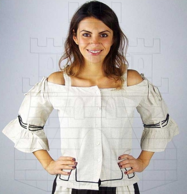 Blusa medieval crema con bordados - Hermosas blusas medievales de mujer
