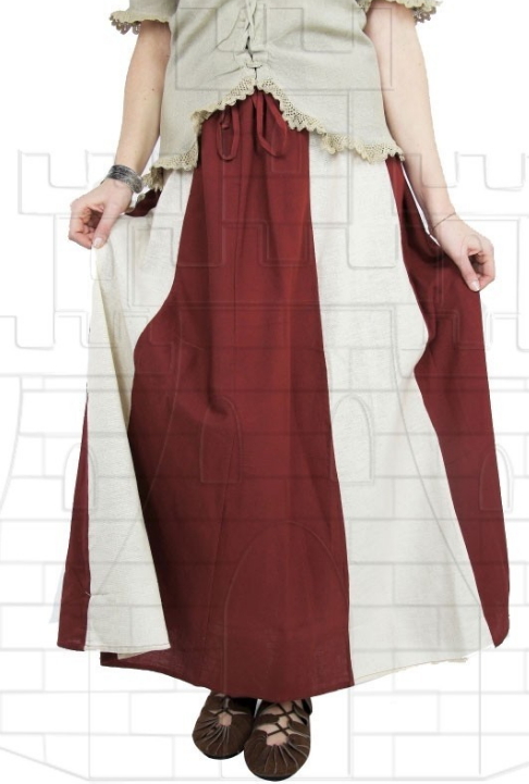 Falda medieval Bicolor Roja Crema