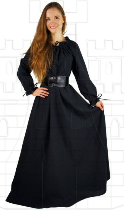 Vestido medieval mujer largo negro - Corsets medievales para mujeres
