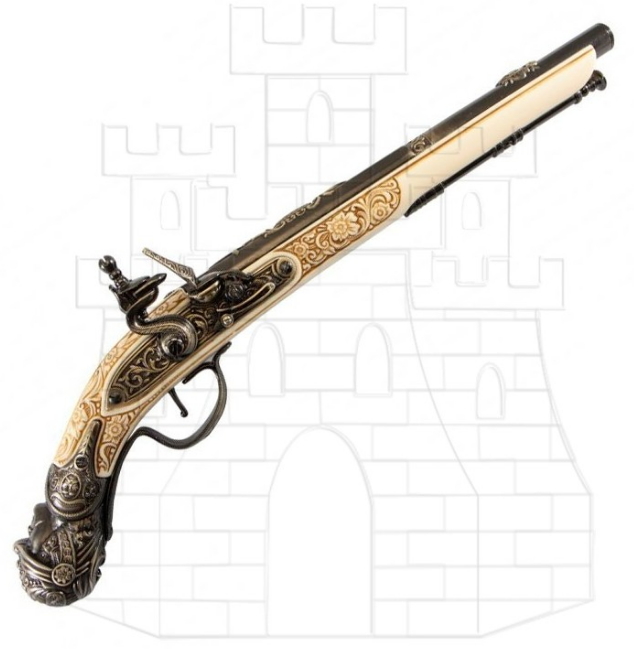 Pistola de chispa Alemana marfil s. XVII - Réplicas antiguas armas de fuego de chispa