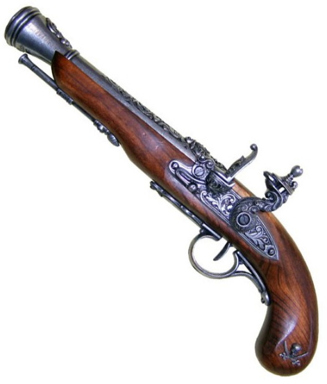 Pistola pirata de chispa siglo XVIII zurda - Réplicas antiguas armas de fuego de chispa