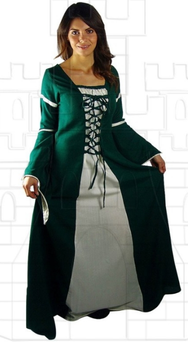 Vestido medieval mujer Verde Blanco - Trajes Medievales de mujer para lucir en Mercadillos