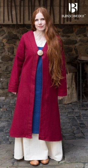Brial medieval Aslaug rojo en lana - Túnicas, briales y sobrevestas medievales para mujer