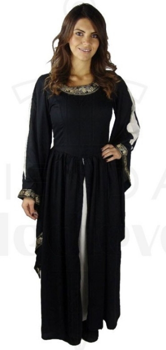 Vestido nobleza negro blanco - Elegante ropa de la época medieval