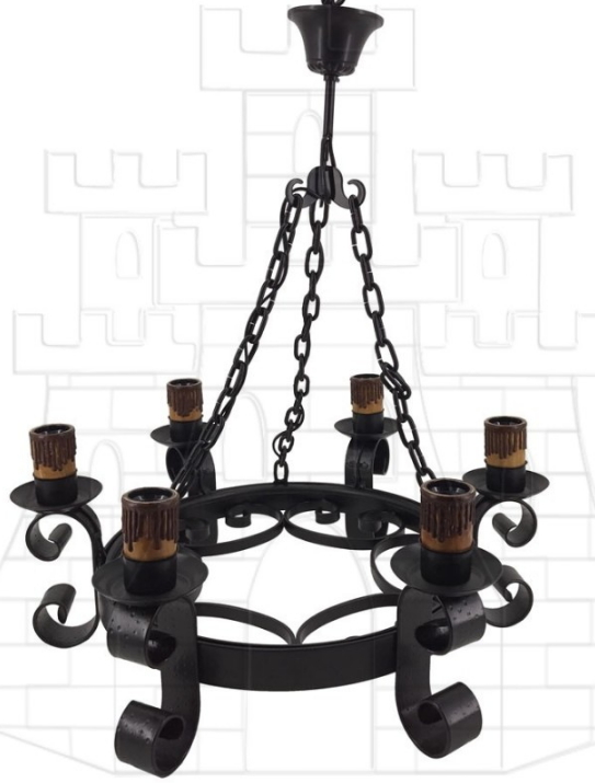 Lámpara forja 6 luces - Paredes decoradas al estilo medieval
