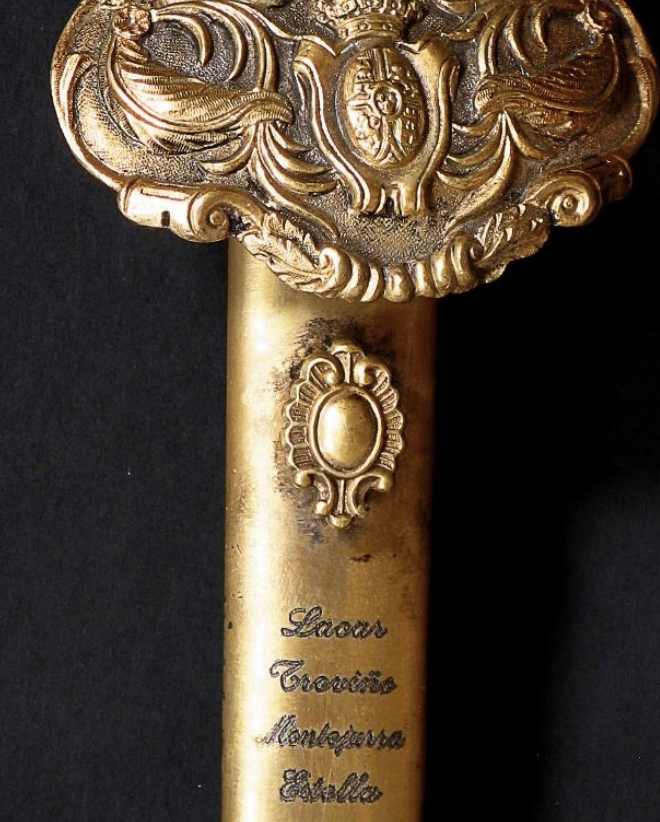 Inscripción en Espada de Ceñir, Conmemorativa de Oficial Alfonsino Batallas 3ª Guerra Carlista (hacia 1875)