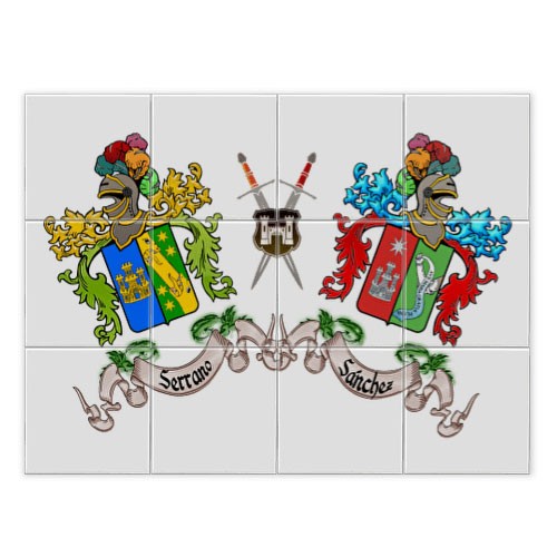 Mosaico azulejos Escudo Heráldico con 2 apellidos