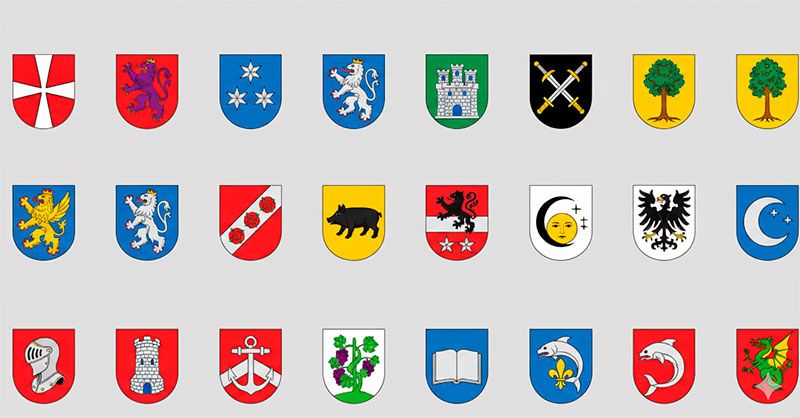 Detail van heraldische elementen op wapenschilden