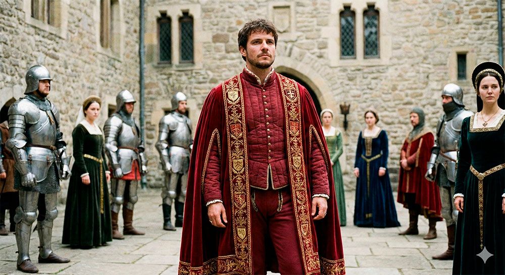 Drawing of a medieval huca with lappets worn over armor