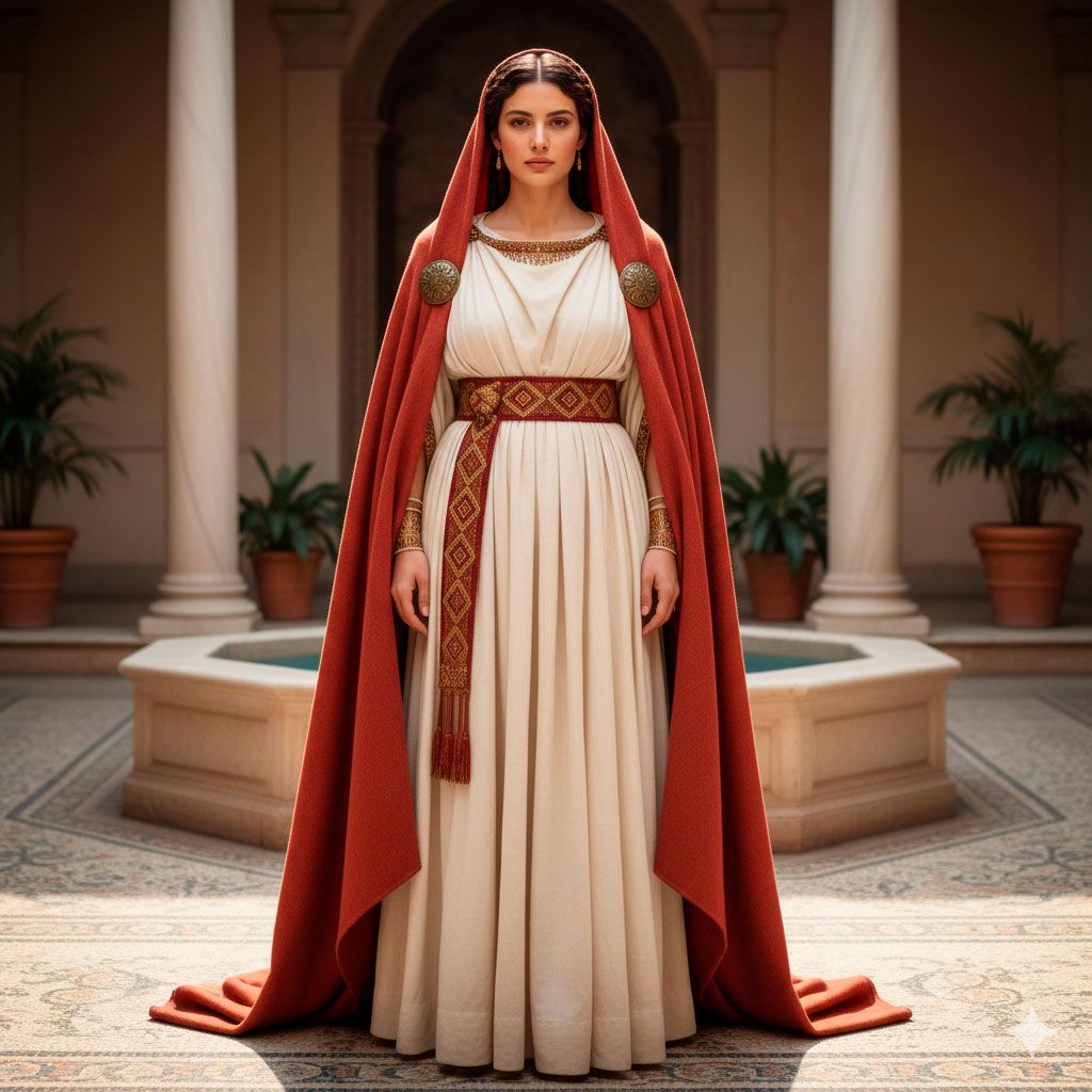 Reproduction of a Roman female stola in linen