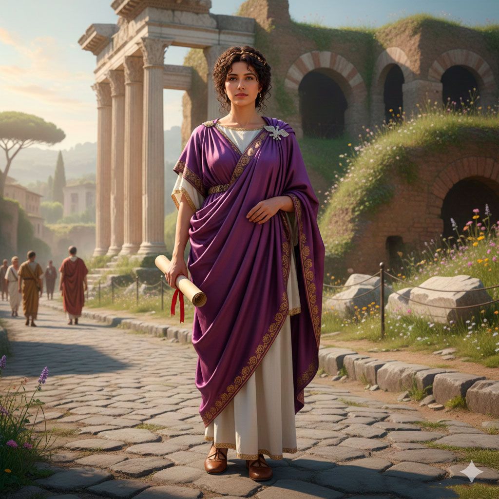 Detail of draping and decoration on a recreated stola