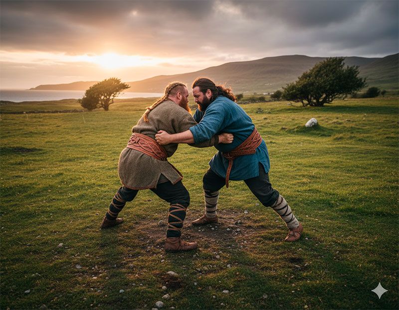 Glima con cinghie: presa tradizionale