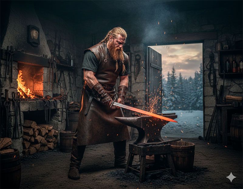 Dettaglio di attrezzi e lavoro di oreficeria vichinga