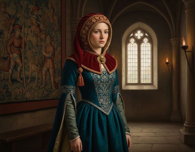 Varietà di chapirón e i loro ornamenti in dipinti medievali