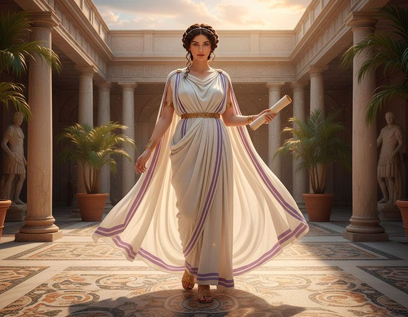 Dettaglio di tunica lunga con maniche